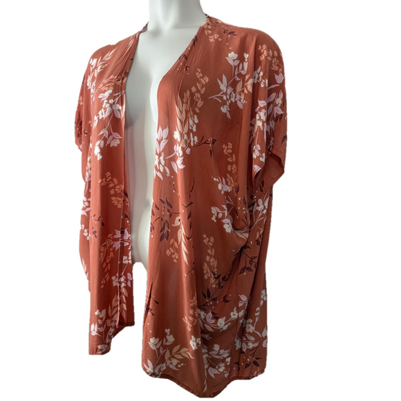 LOFT Outlet Dusty Pink Floral Open Front Kimono Wrap SKU0645 - Picture 4 of 8
